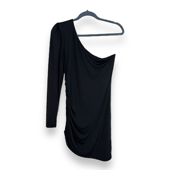 Lovers and Friends Kenia Mini Dress in Black One Shoulder Ruched Party M - Picture 4 of 8